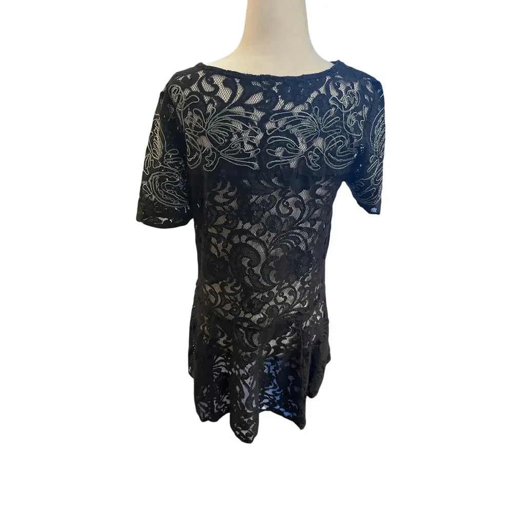 Free People Black Sheer Lace Mini Dress - Size Small